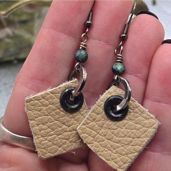 "5/$25" Handmade Nobuck Leather/Gemstone Lightweight Dangle Earrings - Picture 7 of 7